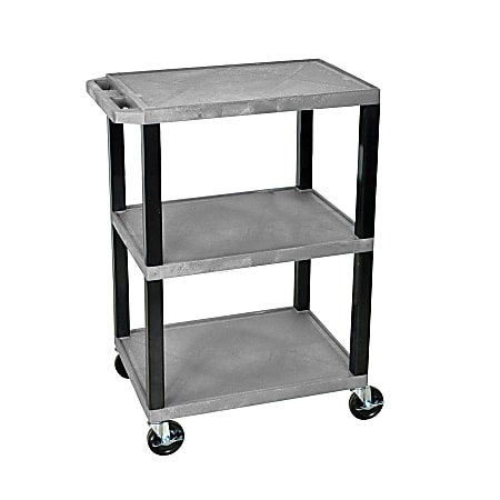 H. Wilson 3-Shelf Plastic Specialty Utility Cart, 34"H x 24"W x 18"D, Gray Shelves/Black Legs