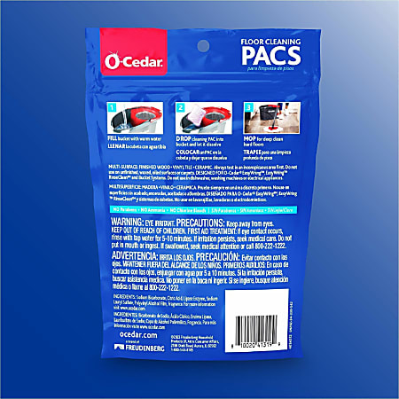 O-Cedar PACS Hard Floor Cleaner - Concentrate - Crisp Citrus Scent - 10 / Pack - Streak-free, Chemical-free, Ammonia-free, Bleach-free, Paraben-free, Resealable - Multi