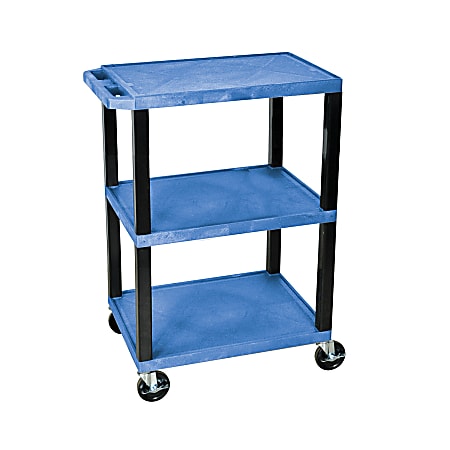 H. Wilson 3-Shelf Plastic Specialty Utility Cart, 34"H x 24"W x 18"D, Blue Shelves/Black Legs