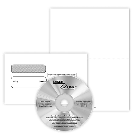 ComplyRight® W-2 Recipient Copy Only Tax Form Set, Blank, 2-Up, with Envelopes & LaserLink Software, Pack of 50