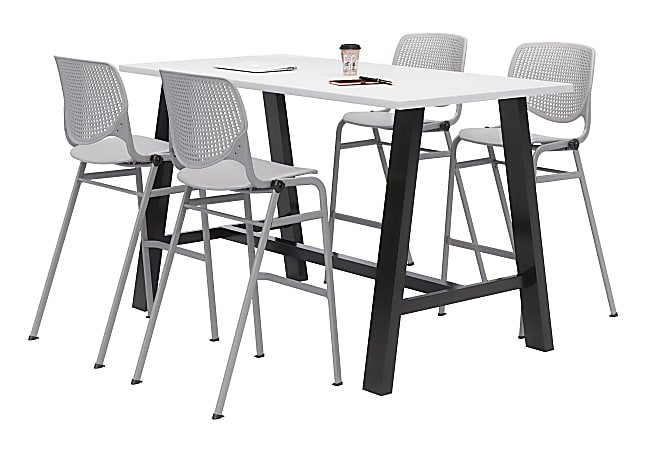 KFI Studios Midtown Bistro Table With 4 Stacking Chairs, 41"H x 36"W x 72"D, Designer White/Light Gray