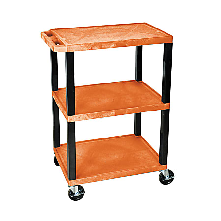 H. Wilson 3-Shelf Plastic Specialty Utility Cart, 34"H x 24"W x 18"D, Orange Shelves/Black Legs