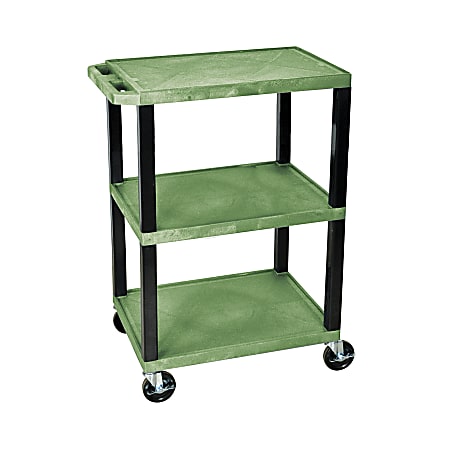 H. Wilson 3-Shelf Plastic Specialty Utility Cart, 34"H x 24"W x 18"D, Green Shelves/Black Legs