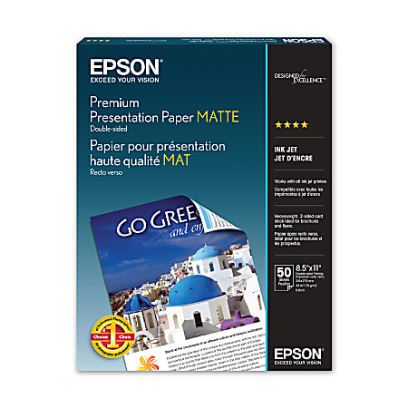 Epson&reg; Double-Sided Premium Presentation And Photo Paper, Letter Size (8 1/2&quot; x 11&quot;), Pack Of 50 Sheets, 47 Lb, Matte White