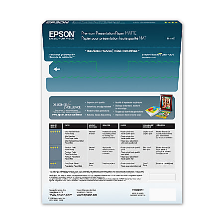 Epson Double Sided Premium Presentation And Photo Paper Letter Size 8 ...