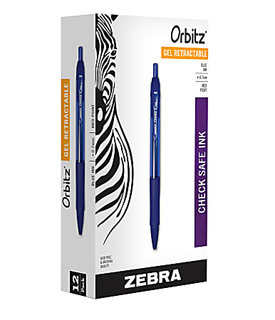Zebra® Pen Orbitz Retractable Rollerball Pens, Pack Of 12, Medium Point, 0.7 mm, Blue Barrel, Blue Ink