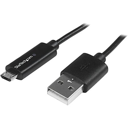 StarTech.com 1m 3ft Micro-USB Cable with LED Charging Light - M/M - USB to Micro USB Cable - First End: 1 x Type A Male USB - Second End: 1 x Type B Male Micro USB - 60 MB/s - Shielding - Nickel Plated Connector - Black
