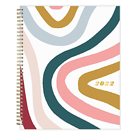 Blue Sky™ Brit + Co Frosted Weekly/Monthly Planner, 8-1/2" x 11", Rainbow Swirls, January To December 2022, 136013