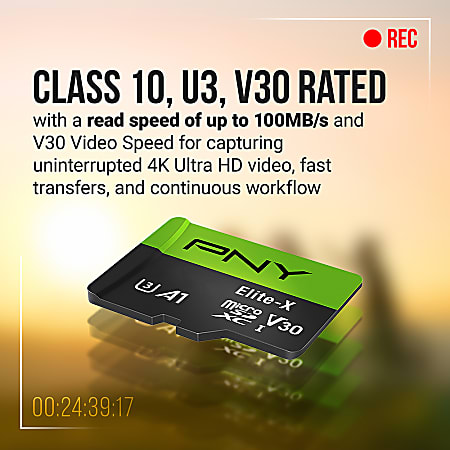 PNY 128GB Elite-X Class 10 U3 V30 microSDXC Flash Memory Card,- Class 10, U3, V30, UHS-I