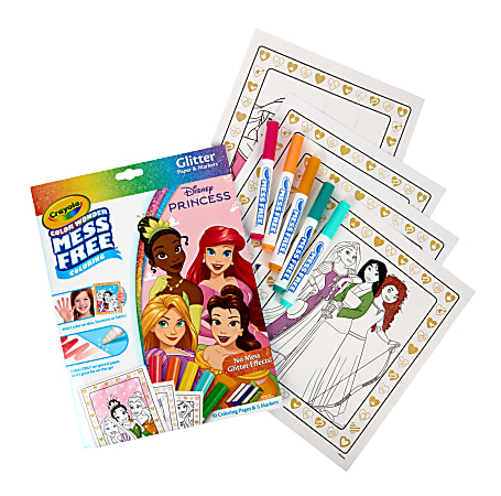 Crayola Color Wonder Disney Princess Glitter Coloring Pages & Mess Free Markers, Coloring Set, Gift for Toddlers 3 & Up