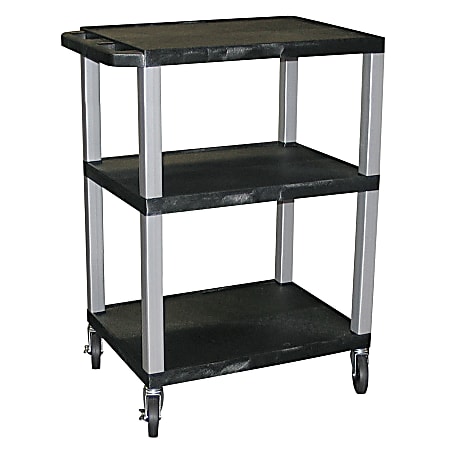 H. Wilson 3-Shelf Plastic Specialty Utility Cart, 34"H x 24"W x 18"D, Black Shelves/Nickel Legs