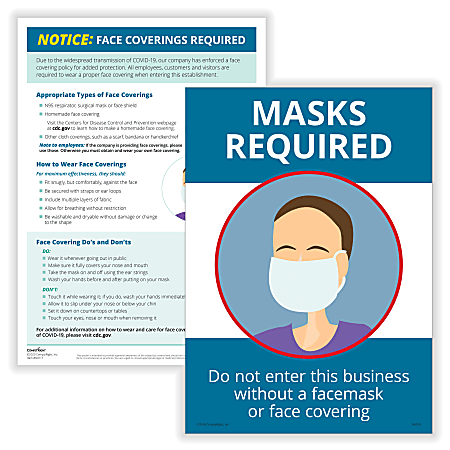 ComplyRight™ Corona Virus And Health Safety Posters, Face Coverings/Masks Required, English, 10" x 14", Set Of 2 Posters