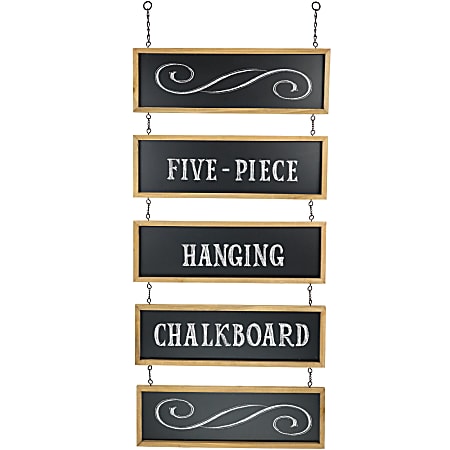 Excello Hanging 5-Piece Magnetic Chalkboard Sign, 32-1/2" x 15-3/4", Black, Brown Wood Frame