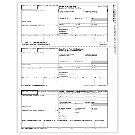 ComplyRight™ W-2 Tax Forms, Inkjet/Laser, Employee Copy B, 2 And C, 3-Up Horizontal, 8-1/2" x 11", Pack Of 50 Forms