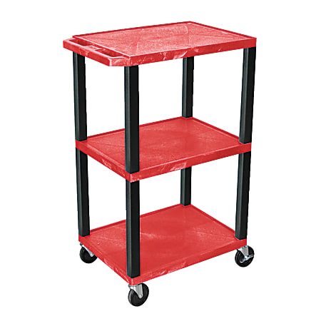 H. Wilson 42" Plastic Utility Cart With Platform Shelves, 42"H x 24"W x 18"D, Red/Black