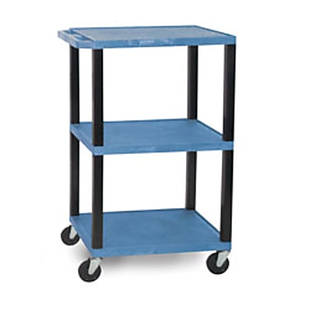 H. Wilson 42" Plastic Utility Cart With Platform Shelves, 42"H x 24"W x 18"D, Blue/Black