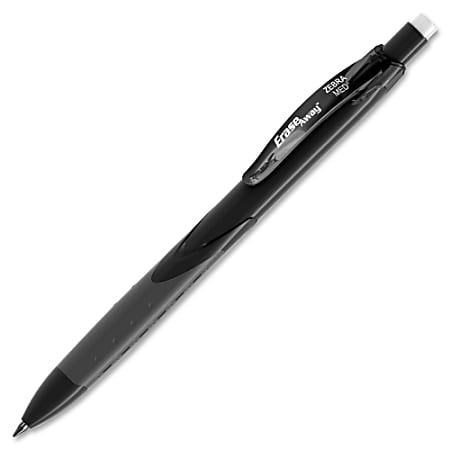 Zebra® Erase-Away™ Retractable Ballpoint Pens, 0.8 mm, Fine Point, Black Barrel, Black Ink, Pack Of 12