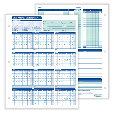 ComplyRight 2024 Attendance Calendar Cards, 8 1/2" x 11", White, Pack Of 25