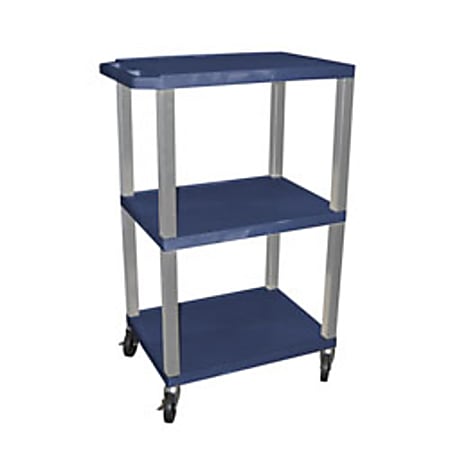 H. Wilson 42" Plastic Utility Cart With Platform Shelves, 42"H x 24"W x 18"D, Blue Topaz/Nickel