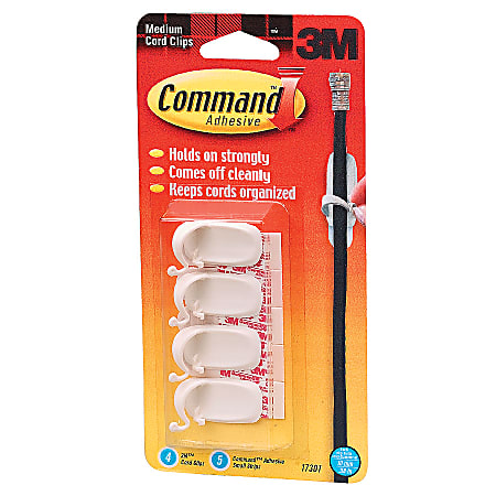 3M Command Damage Free Cord Clips Small Clear Pack Of 4 - Office Depot