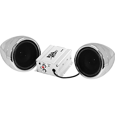 BOSS AUDIO MC400 Chrome 600 watt Motorcycle/ATV Sound System with One Pair of 3 Inch Weather Proof Speakers, Aux Input and Volume Control