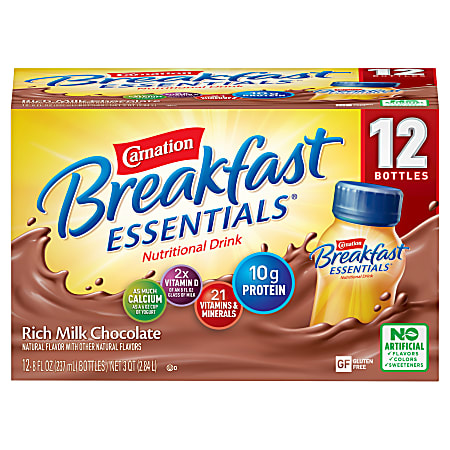 Carnation Breakfast Essentials Ready-To-Drink Rich Milk Chocolate Complete Nutritional Drinks, 8 Oz, 12 Bottles Per Box, Pack Of 2 Boxes