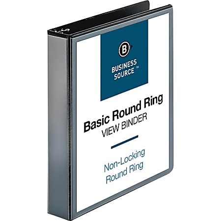 Business Source View 3-Ring Binder, 1 1/2" Round Rings, Black