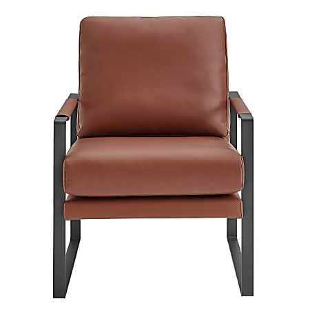 Eurostyle Bettina Leatherette Lounge Guest Chair, Brown/Matte Black