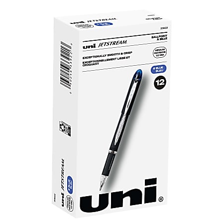 uni-ball® Jetstream™ Ballpoint Pens, Bold Point, 1.0 mm, Black Barrel, Blue Ink, Box Of 12