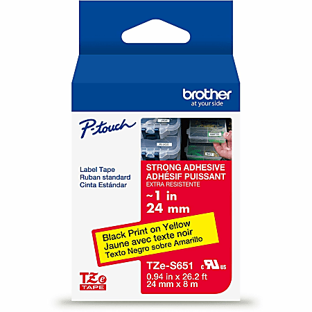 Brother P-touch TZeS651, Laminated, ~1" x 26.2 ft (24mm x 8m), Black on Clear Label Tape