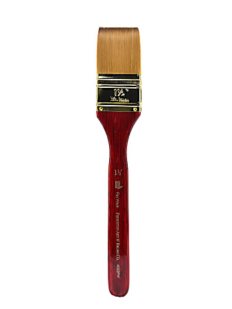 Princeton Series 4050 Synthetic Sable Watercolor Short-Handle Paint Brush, 1 1/2", Flat Wash Bristle, Sable Hair, Red
