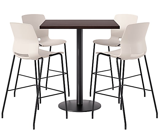 KFI Studios Proof Bistro Square Pedestal Table With Imme Bar Stools, Includes 4 Stools, 43-1/2”H x 36”W x 36”D, Cafelle Top/Black Base/Moonbeam Chairs