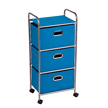 Honey-can-do CRT-02347 3-Drawer Rolling Fabric Cart, Blue - 3 Drawer - 11.5" Length x 16.1" Width x 35.5" Height - Blue