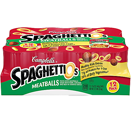 Campbell Spaghettios Canned Pasta With Meatballs, 15.6 Oz, Pack Of 12 Cans