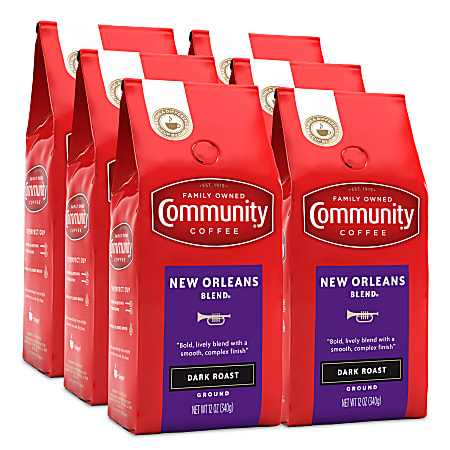 Community Coffee Arabica Ground Coffee, New Orleans Blend, 12 Oz Per Bag, Carton Of 6 Bags