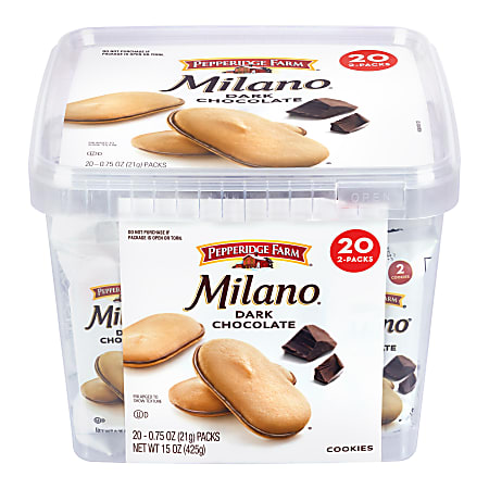 Pepperidge Farm Double Dark Chocolate Milano Cookies, 0.98 Oz, Box Of 24 Packs
