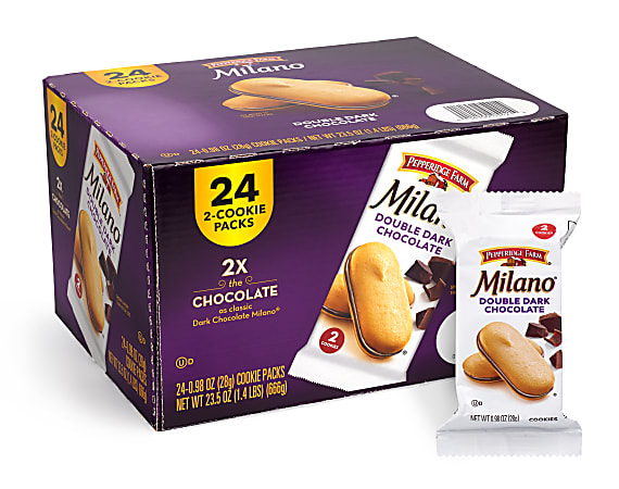 Pepperidge Farm Double Dark Chocolate Milano Cookies, 0.98 Oz, Box Of 24 Packs