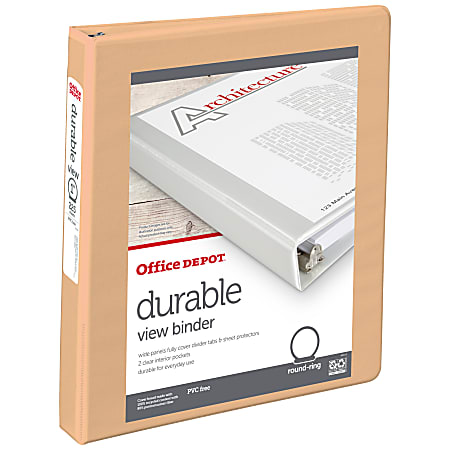 Office Depot® Durable View Binder, 1" Round Rings (175 Sheet Capacity), Peach, 1 Binder