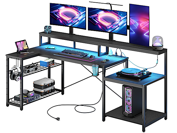 Bestier 72"W Computer Desk, Black Carbon Fiber