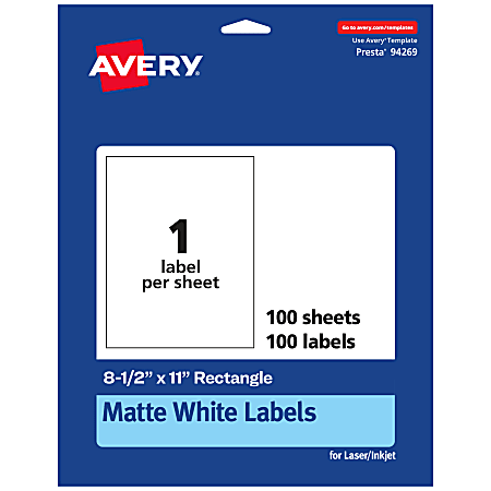 Avery® Permanent Labels, 94269-WMP100, Rectangle, 8-1/2" x