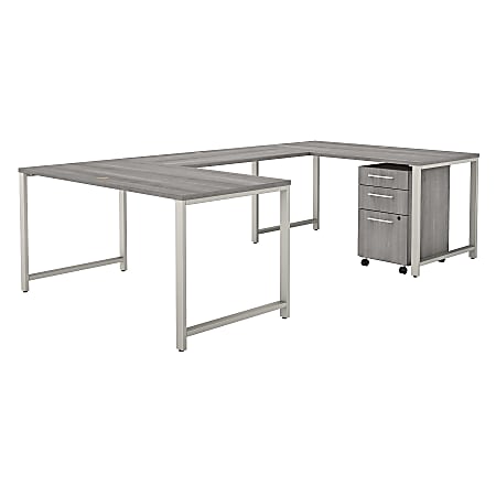 Bush Business Furniture 400 Series 60"W U-Shaped Desk With 3-Drawer Mobile File Cabinet, Platinum Gray, Standard Delivery