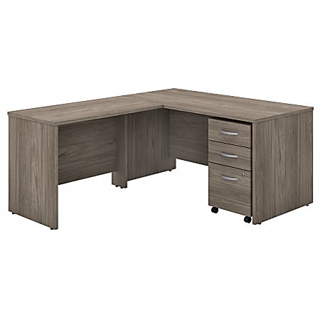 Bush® Business Furniture Studio C 60"W L-Shaped Desk With Mobile File Cabinet And 42"W Return, Modern Hickory, Premium Installation