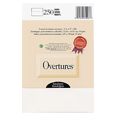First Base Overtures Invitation Envelopes, 5 7/8" x 9", 30% Recycled, Ivory, Box Of 250