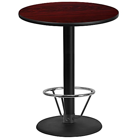Flash Furniture Round Laminate Table Top With Round Bar Height Table Base And Foot Ring, 43-3/16”H x 36”W x 36”D, Mahogany
