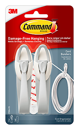 Command Cord Bundlers, 2-Command Bundlers, 3-Command Strips, Damage-Free Hanging for Christmas Decor, Gray