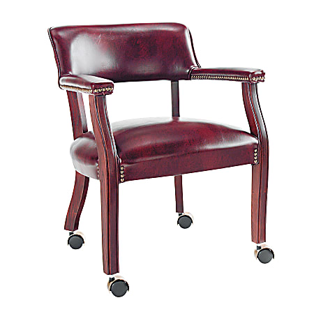 Alera® Traditional Guest Chair With Arms And Casters, Burgundy/Mahogany