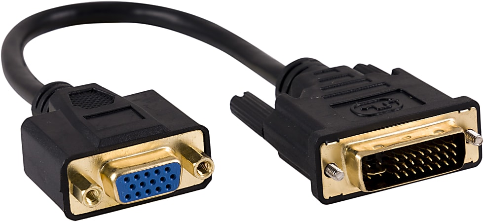 Ativa® DVI to VGA Pigtail Adapter, DVI-I Male to VGA Female, Video Only, Black