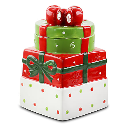 Gibson Home Christmas Estate Gift Box Holiday Cookie Jar, 7-5/16"H x 4-5/8"W x 4-1/2"D, Multicolor