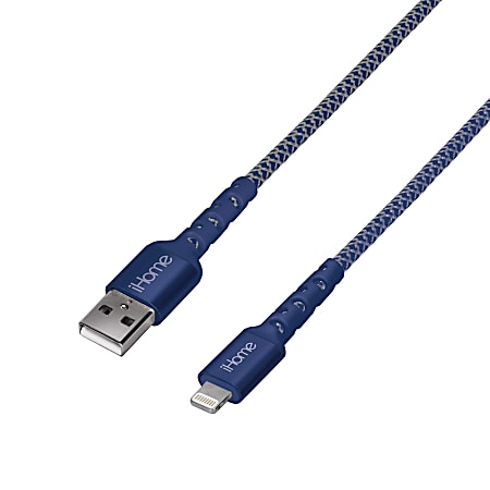 iHome Nylon Braided Lightning To USB-A Cable, 10&#x27;,