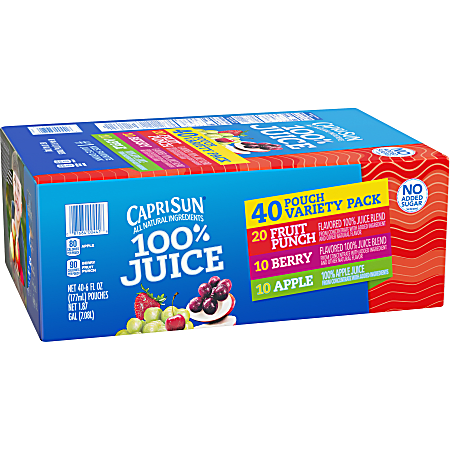 Capri Sun 100percent Juice Variety Pack Pack Of 40 Pouches